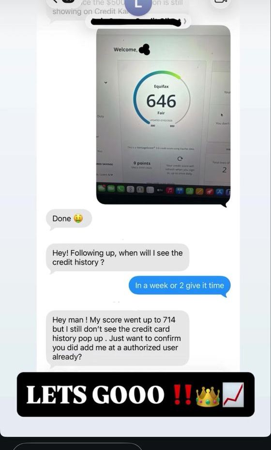 Score 646 to 714 after authorized user added