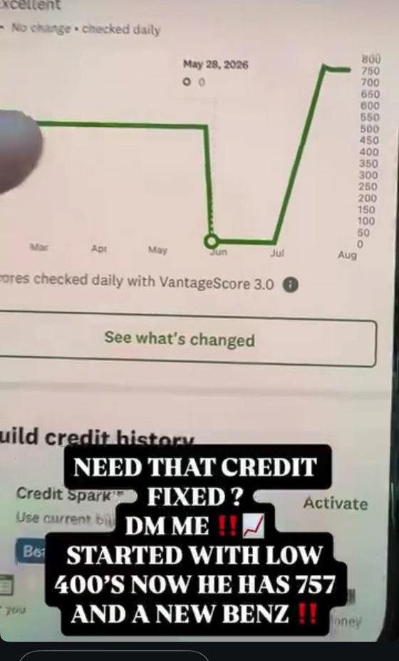 VantageScore from low 400s to 757